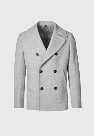 Grey Paul Stuart Wool Jersey Peacoat | UK_PAUL89060