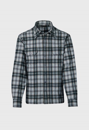 Grey Paul Stuart Wool Plaid Overshirt | UK_PAUL89285