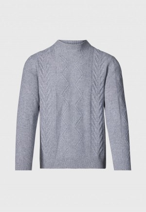 Grey Paul Stuart Wool & Cashmere Cable Crewneck | UK_PAUL55106