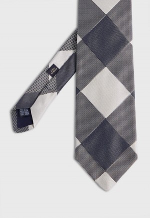 Grey Paul Stuart Woven Silk Oversized Check | UK_PAUL73163