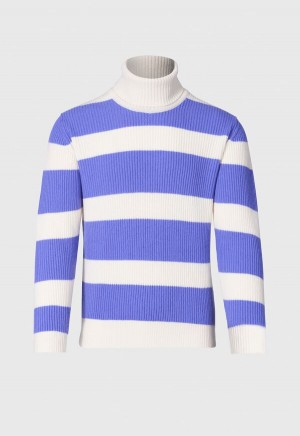 Lavender / White Paul Stuart Cashmere Striped Turtleneck | UK_PAUL65120