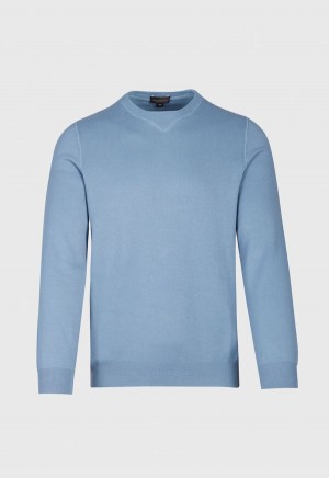 Light Blue Paul Stuart Cotton Crewneck | UK_PAUL93259