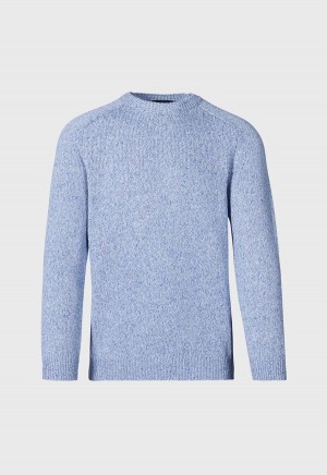 Light Blue Paul Stuart Cotton Melange Crewneck | UK_PAUL94525