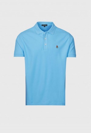 Light Blue Paul Stuart Cotton Piqué Logo Polo | UK_PAUL44079