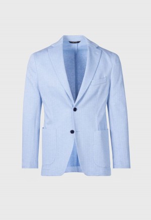 Light Blue Paul Stuart Herringbone Cotton Jersey | UK_PAUL52600