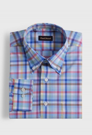 Light Blue / Multicolor Paul Stuart Cotton Plaid | UK_PAUL54215