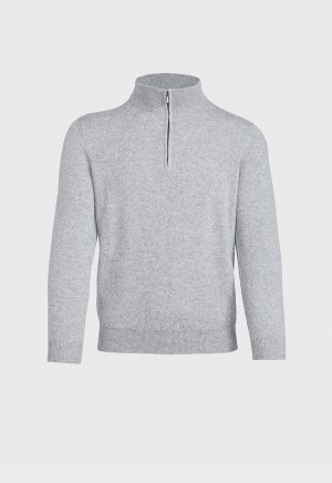 Light Grey Paul Stuart Cashmere 1/4 Zip | UK_PAUL56218