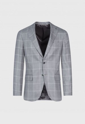 Light Grey Paul Stuart Cashmere Silk Windowpane | UK_PAUL44244