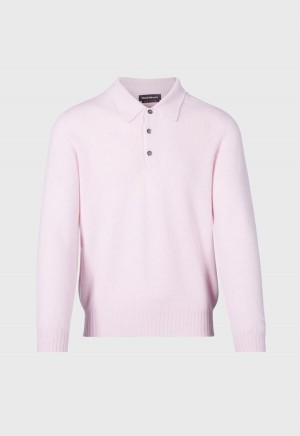 Light Pink Paul Stuart Cashmere Long Sleeve Polo | UK_PAUL15625