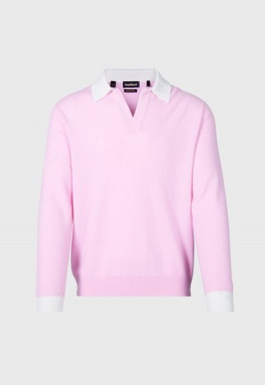 Light Pink Paul Stuart Cashmere Open Collar Polo | UK_PAUL34643