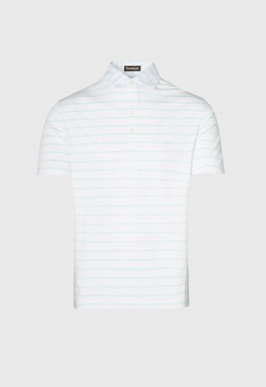 Mint Paul Stuart Pencil Stripe on White Ground Performance Polo | UK_PAUL32656