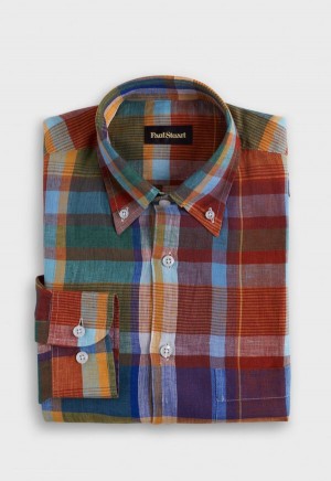 Multicolor Paul Stuart Linen Plaid | UK_PAUL91473