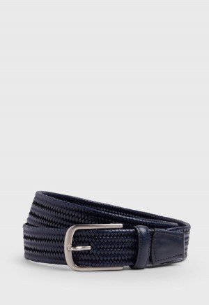 Navy Paul Stuart 35MM Stretch Leather Woven | UK_PAUL55014