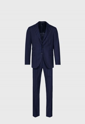 Navy Paul Stuart All Year Wool Pinstripe Suit | UK_PAUL25786