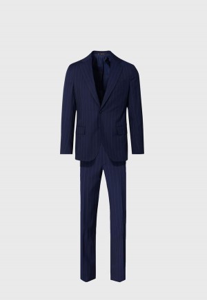 Navy Paul Stuart All Year Wool Stripe Suit | UK_PAUL44813