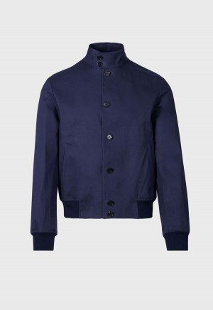 Navy Paul Stuart Bonded Cotton Bomber Jacket | UK_PAUL21802