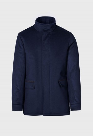 Navy Paul Stuart Cashmere Car Coat | UK_PAUL37412