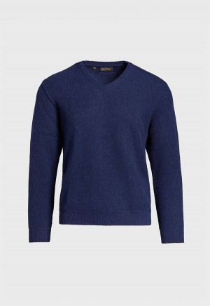 Navy Paul Stuart Classic Alpaca Links V-Neck | UK_PAUL31312