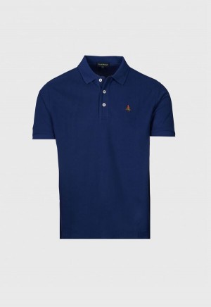 Navy Paul Stuart Cotton Piqué Logo Polo | UK_PAUL72372