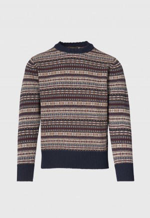 Navy Paul Stuart Fair Isle Crewneck | UK_PAUL82967