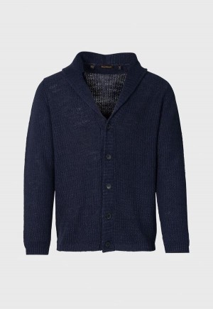 Navy Paul Stuart Linen Rice Stitch Cardigan | UK_PAUL19947