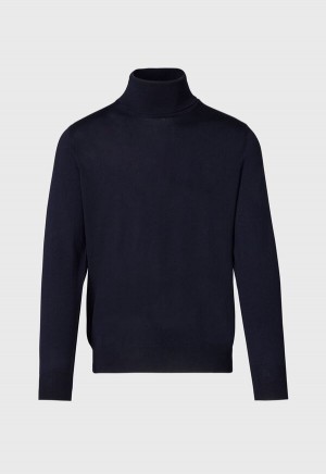 Navy Paul Stuart Merino Wool Turtleneck | UK_PAUL33852