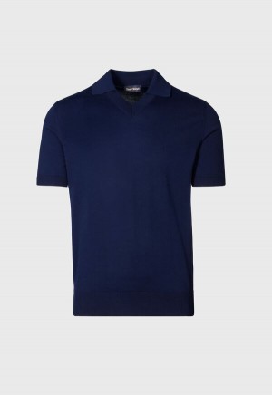 Navy Paul Stuart Organic Cotton Open Collar | UK_PAUL50751