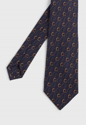 Navy Paul Stuart Printed Silk Belts and Bits | UK_PAUL39233