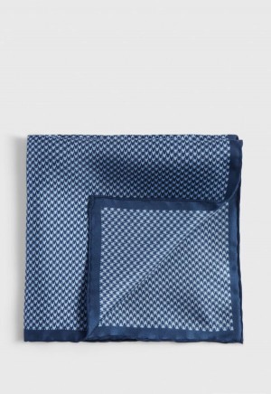 Navy Paul Stuart Printed Silk Houndstooth | UK_PAUL31734