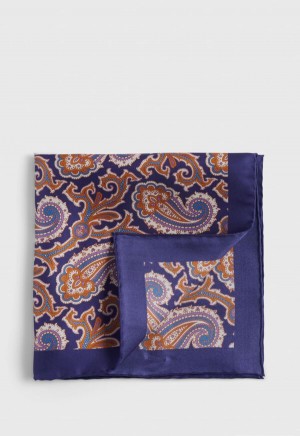 Navy Paul Stuart Printed Silk Paisley | UK_PAUL26737