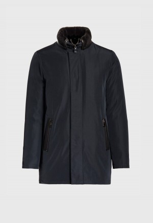 Navy Paul Stuart Shearling Rain Jacket | UK_PAUL71026