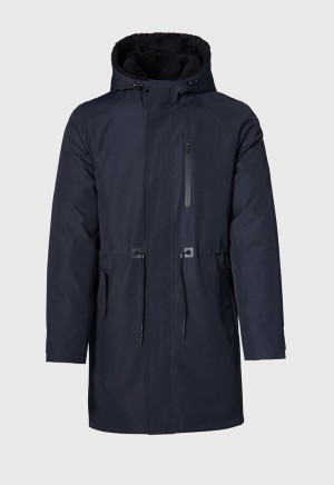 Navy Paul Stuart Sheepskin Lined Nylon Jacket | UK_PAUL80807