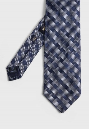 Navy Paul Stuart Silk Jacquard Check | UK_PAUL35169