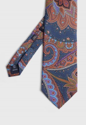 Navy Paul Stuart Silk Paisley Print | UK_PAUL22097