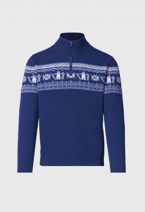 Navy Paul Stuart Ski Motif Quarter Zip | UK_PAUL29704