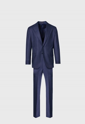 Navy Paul Stuart Textured Solid Wool Suit | UK_PAUL88708