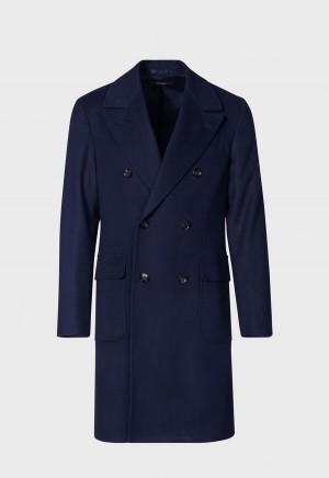 Navy Paul Stuart Water Repellent Wool Coat | UK_PAUL76919