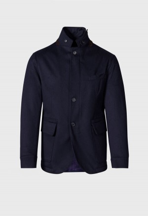 Navy Paul Stuart Wool Cashmere Hybrid Blazer | UK_PAUL26395