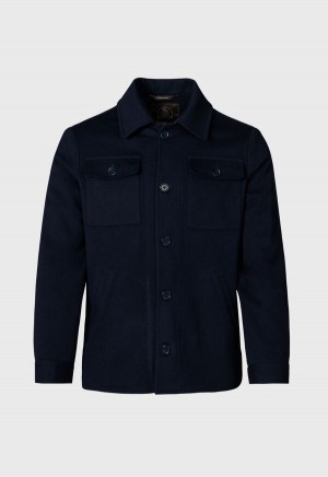 Navy Paul Stuart Wool Shirt Jacket | UK_PAUL51743