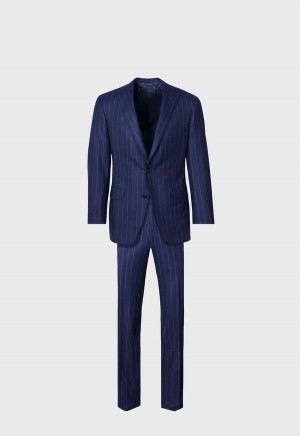 Navy Paul Stuart Wool Stripe Paul Suit | UK_PAUL90856