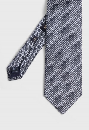 Navy Paul Stuart Woven Silk Micro Deco | UK_PAUL24028