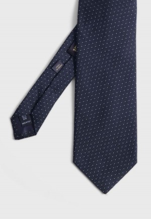 Navy Paul Stuart Woven Silk Micro Pattern | UK_PAUL53950