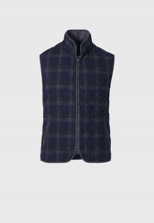 Navy / Green Paul Stuart Quilted Wool Plaid | UK_PAUL96866