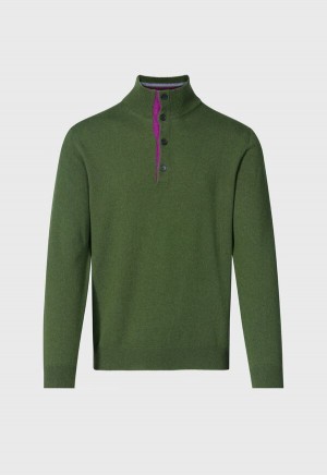 Olive Paul Stuart Cashmere Button Mock Neck | UK_PAUL38768