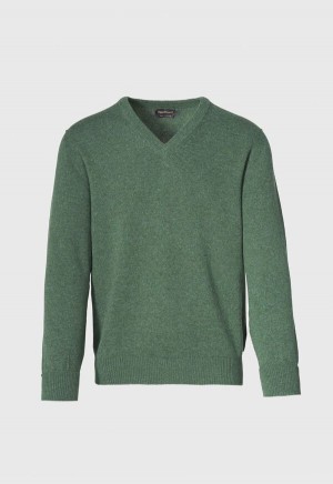 Olive Paul Stuart Classic Cashmere Double Ply V-Neck | UK_PAUL18594