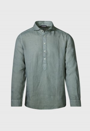 Olive Paul Stuart Linen Half Placket | UK_PAUL50411