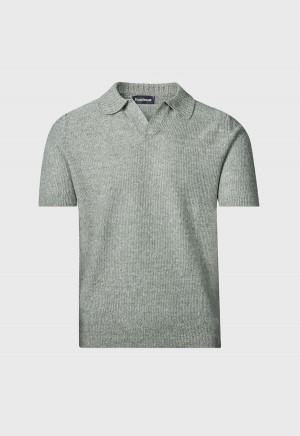 Olive Paul Stuart Linen & Cotton Knit Open Collar | UK_PAUL92848