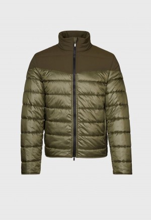 Olive Paul Stuart Puffer Jacket With Tonal Shoulder Contrast Fabric | UK_PAUL89977