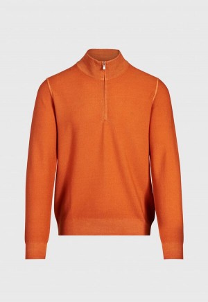 Orange Paul Stuart Merino Wool Rice Stitch Quarter Zip | UK_PAUL97672