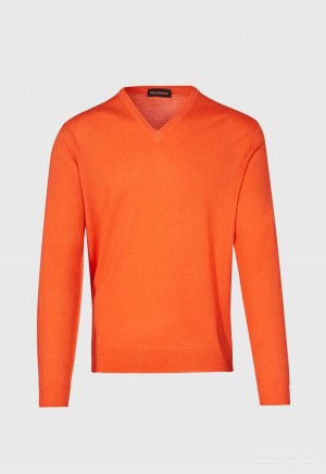 Orange Paul Stuart Merino Wool Watercolor V-Neck | UK_PAUL68860